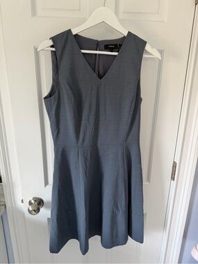 Theory Sleeveless V-Neck Slate Gray A-Line Dress 100% Wool